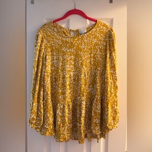 Time and Tru Mustard Floral Blouse